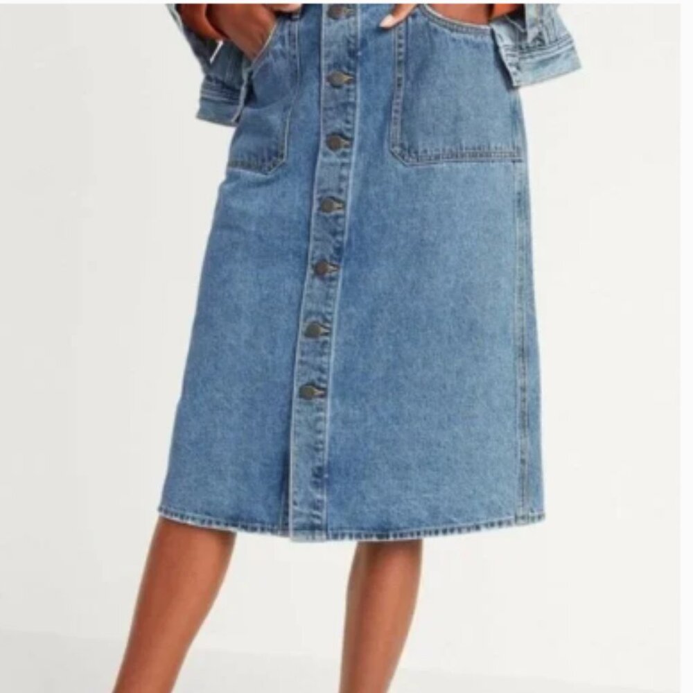 Mid-Rise Button Down Front Midi Denim Jean Skirt size 6 - Picture 1 of 7